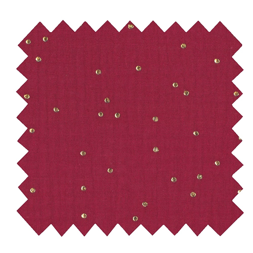 Coupon Tissu 1 M Gaze Pois Or Grenat