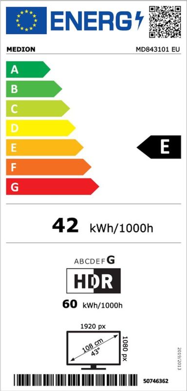 MEDION - MD 843101 - Full HD-tv - 108 cm - Smart-tv - HDR - Zwart