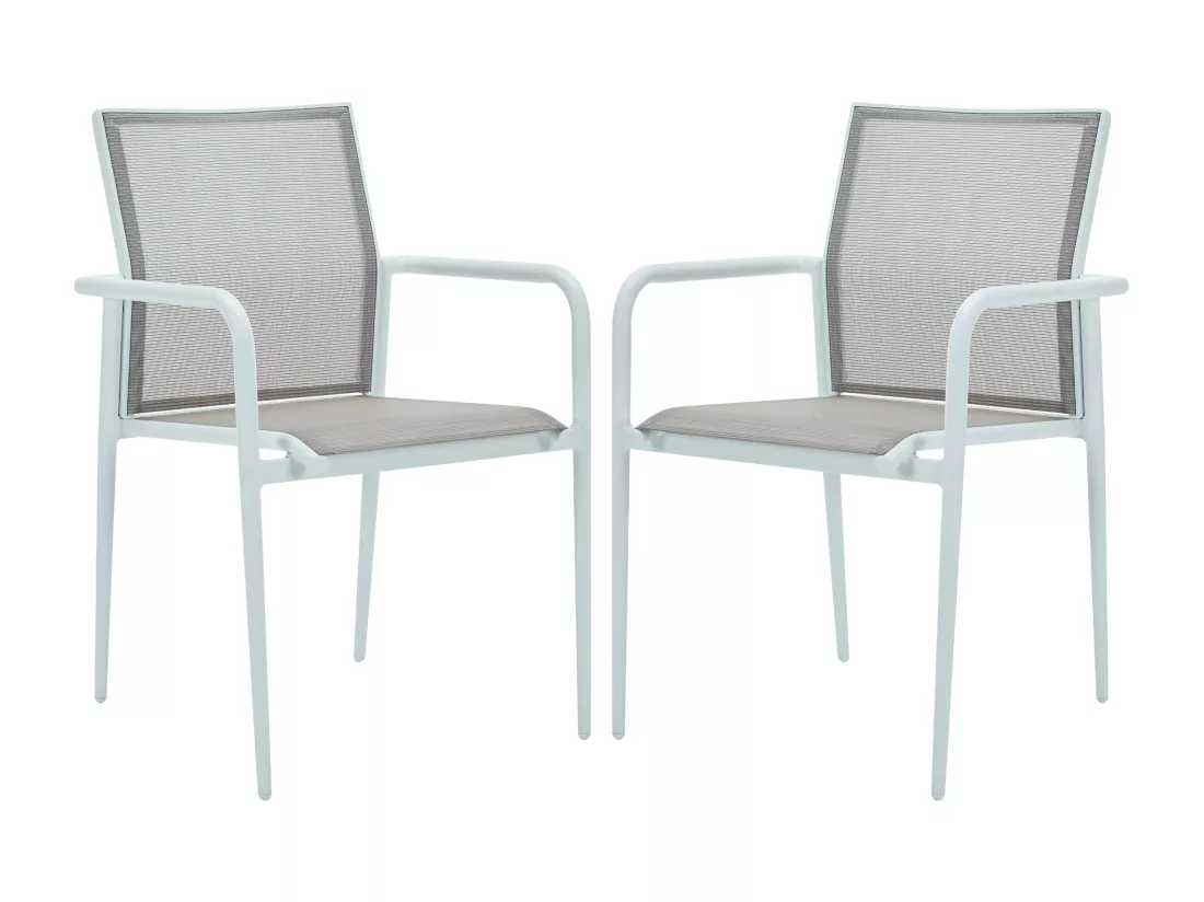Lot de 2 fauteuils de jardin empilables en aluminium et textilène - Gris clair et blanc - YOHA de MYLIA