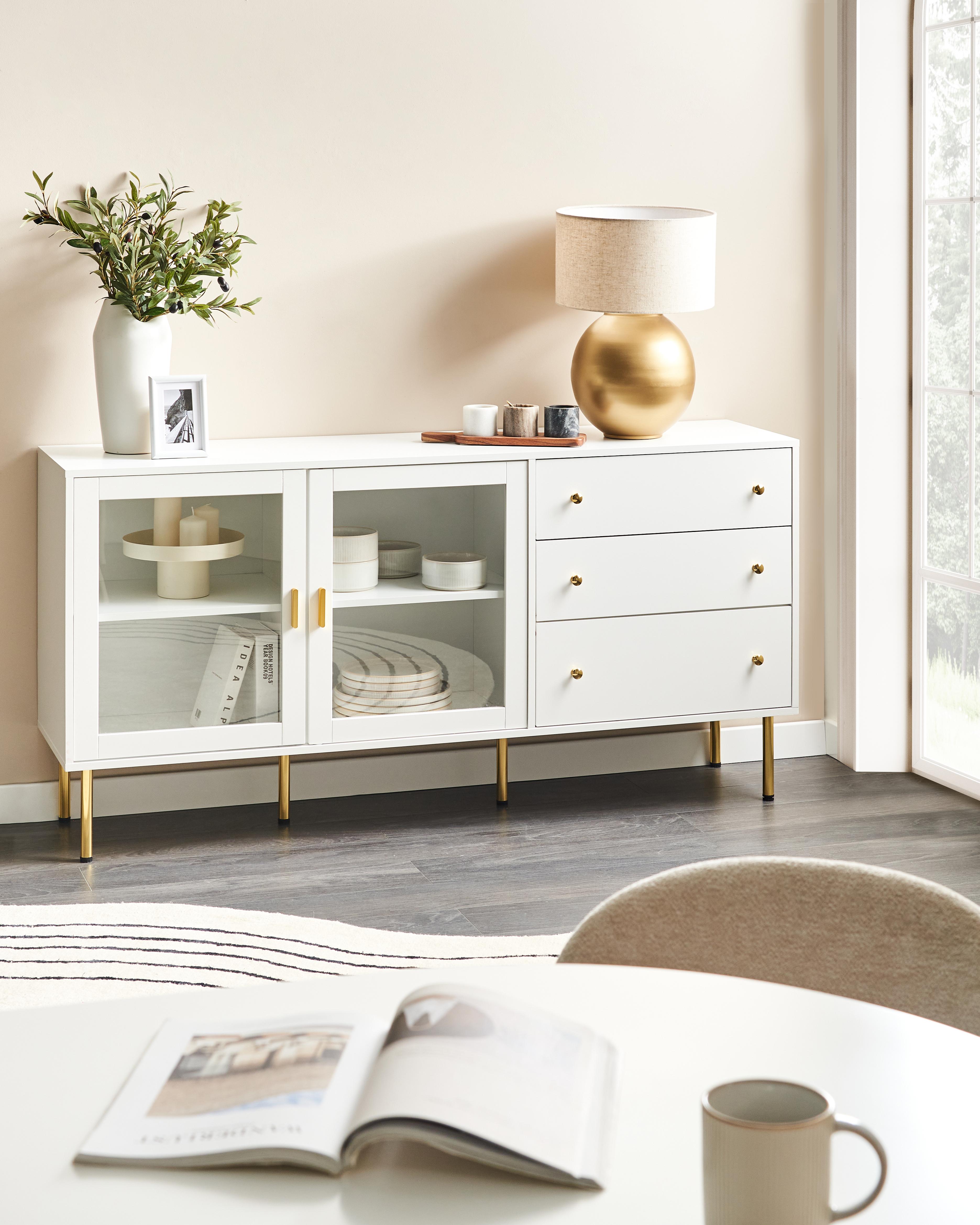 Dressoir met glazen deuren MILORA 160 cm Wit