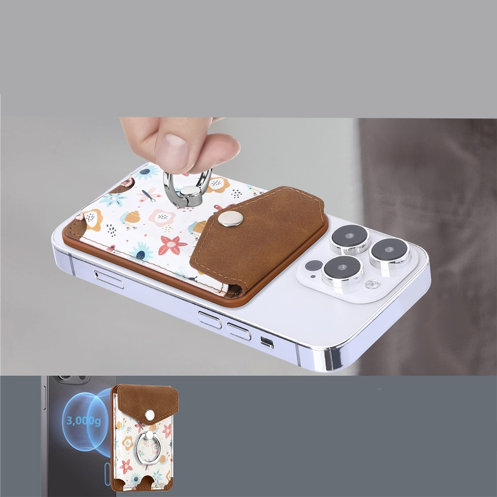 Magnetische MagSafe Wallet Kreditkarten Halterung mit Finger Griff Ring Halterung   Druckknopfverschluss - Braun