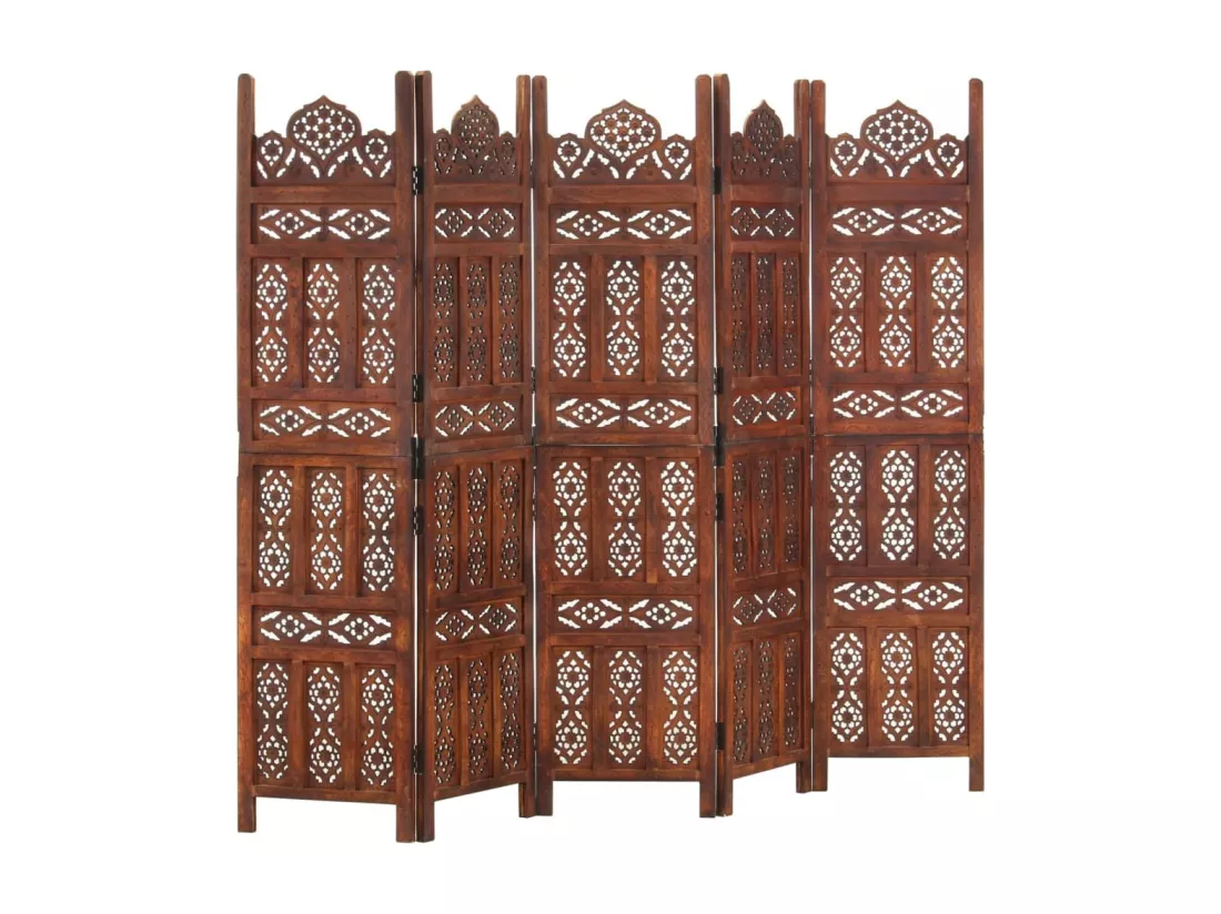 Cloison de séparation 5 panneaux Marron 200x165cm Bois manguier