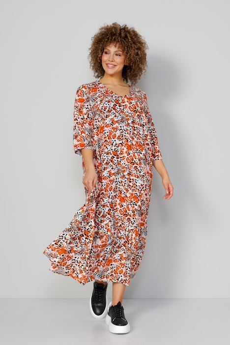 Maxikleid, Color-Animalprint, 3/4-Ärmel