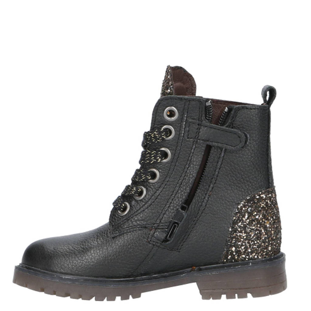 Clic! leren veterboots zwart