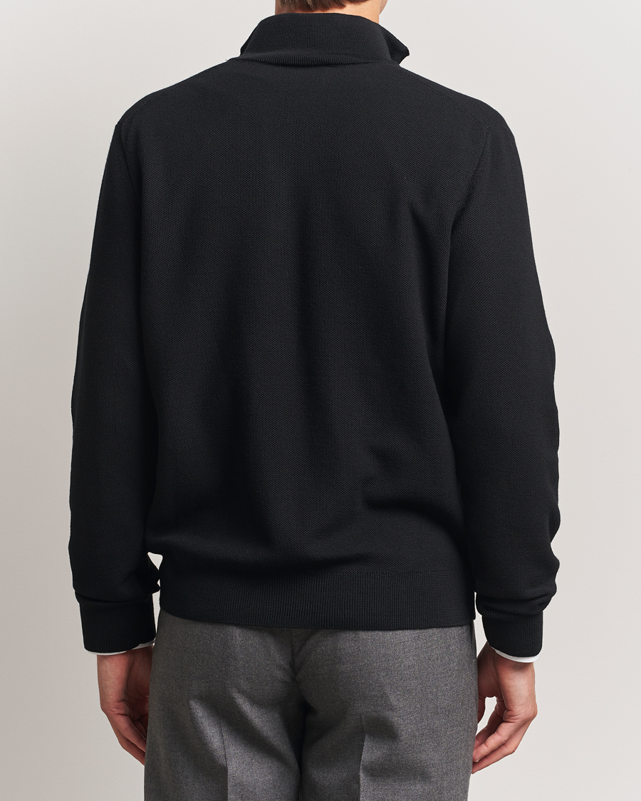 Ralph Lauren Purple Label Wool Pique Half Zip Polo Black