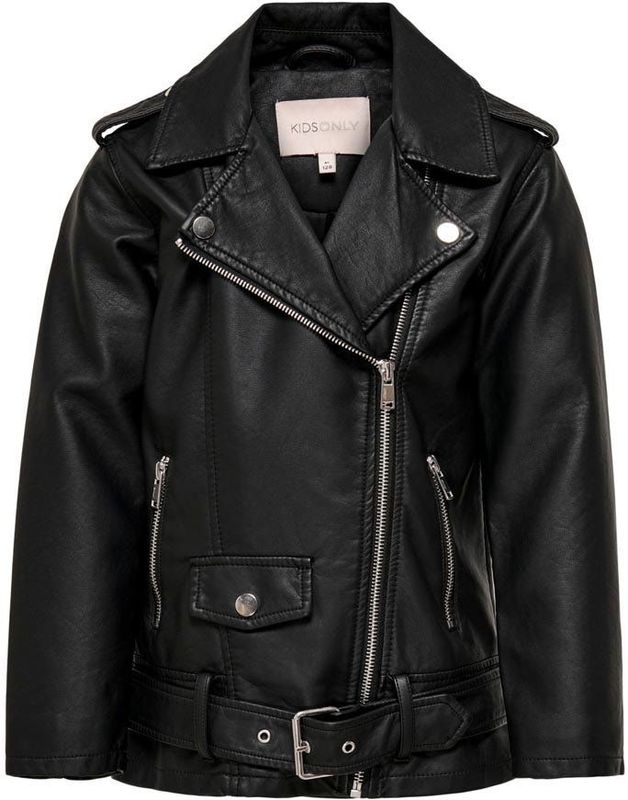 Only - Long Biker Faux Leather Jacket - Jack - Zwart - Polyester