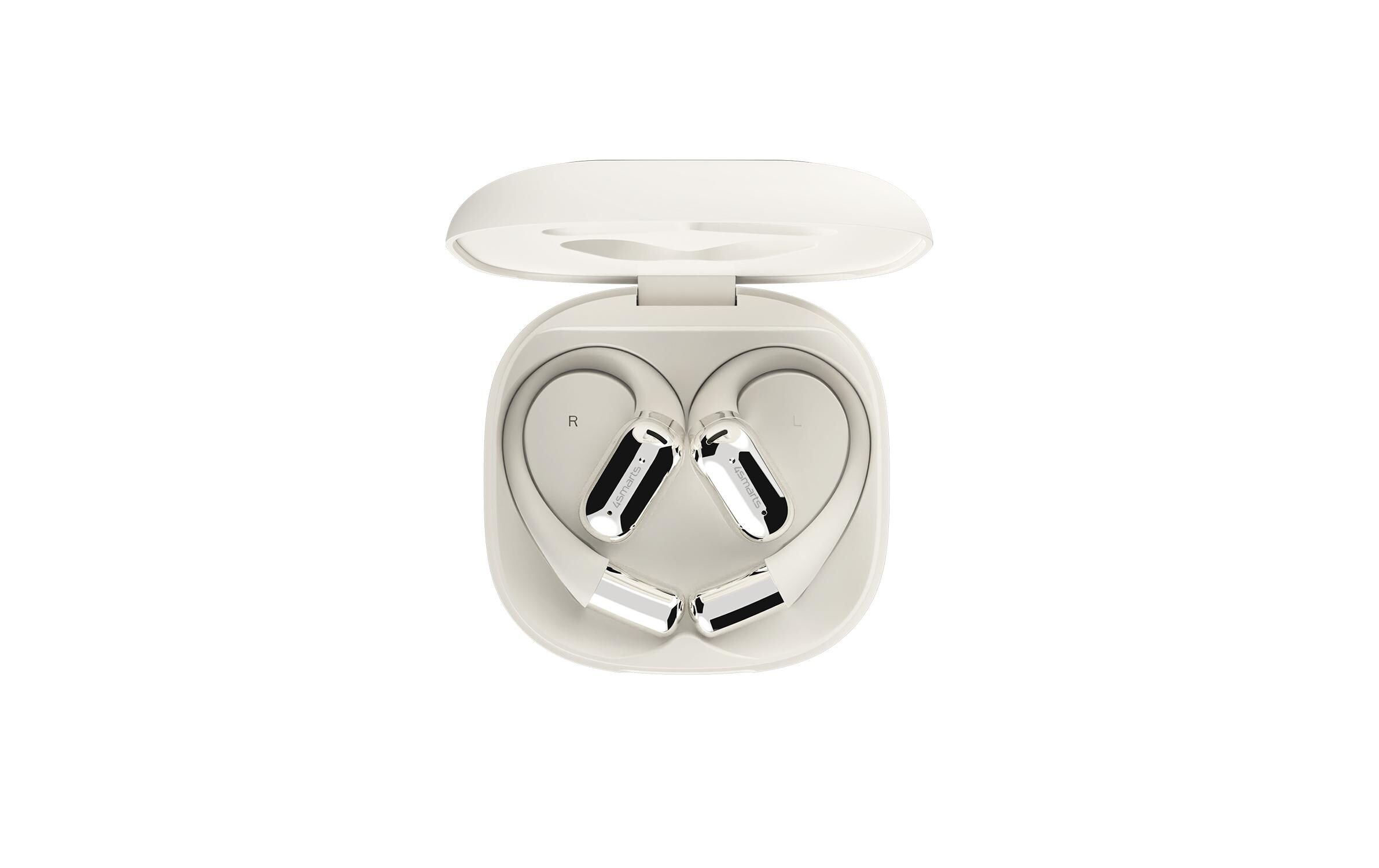 Open-Ear Bluetooth Kopfhörer SkyBuds AI Screen, BeigeOffene, kabellose Bluetooth-Kopfhörer mit smarter Ladeschale