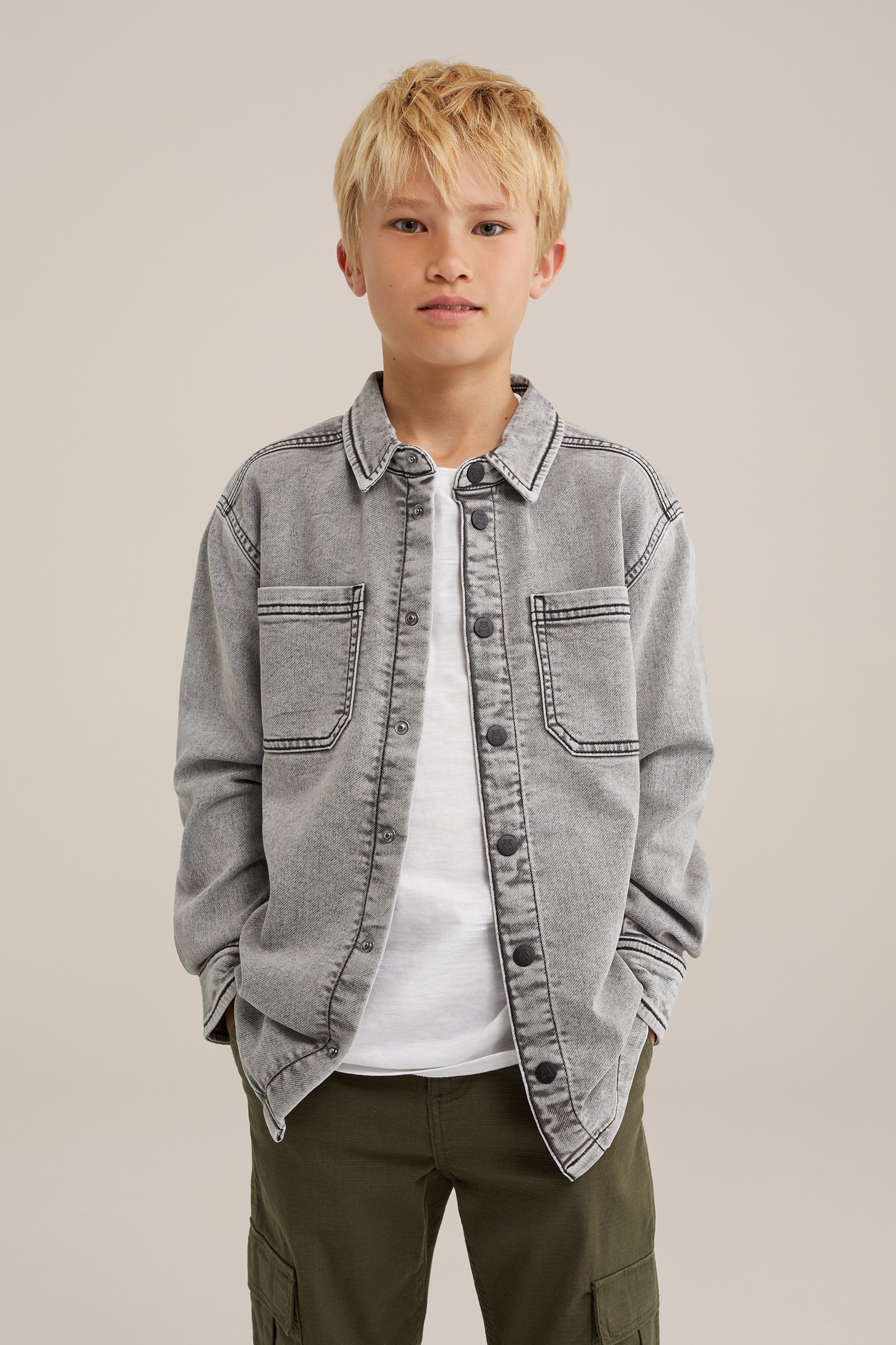 Jongens denim overhemd van jog denim Salty Dog Lichtgrijs