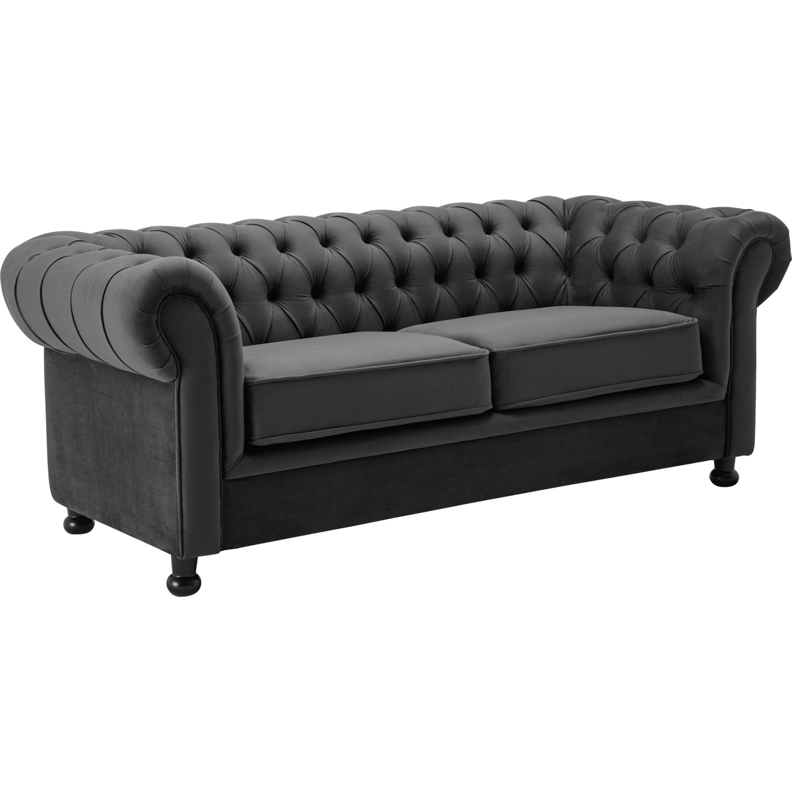 3er-Sofa Chesterfield, Samtvelours anthrazit