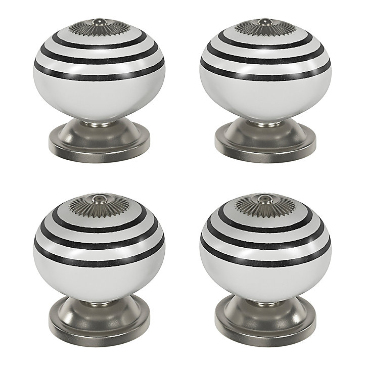 Lot 4 boutons de meuble arrondi Porcelaine Vras GoodHome noir et blanc Ø4cm x P.3.8cm