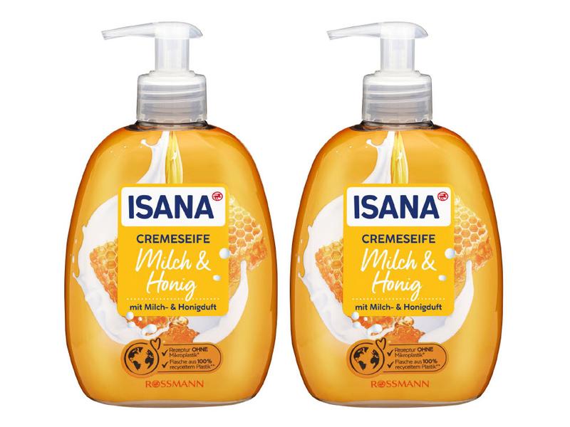 Isana Flüssigseife Milch & Honig 2 x 500 ml Pflegende Crèmeseife im praktischen Spender