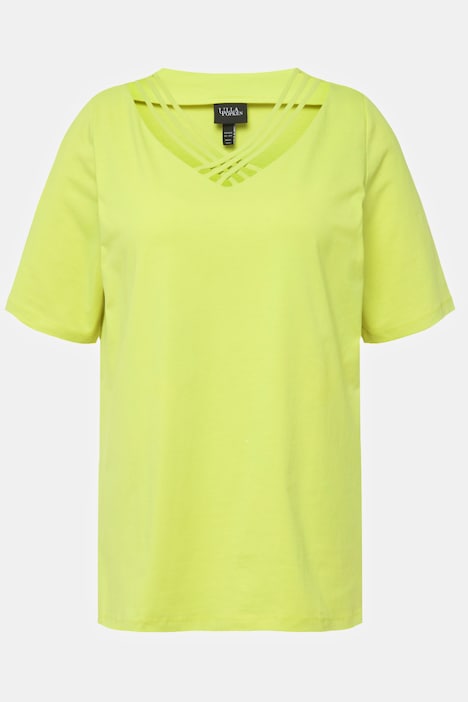 T-Shirt, Zierbänder, Classic, V-Ausschnitt, Halbarm