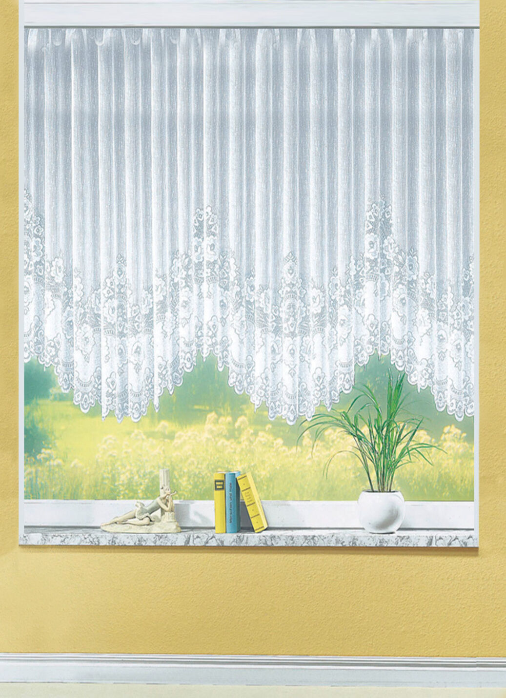 Blumenfenster-Vorhang, gleichmässig gebogt, mit Faltenband