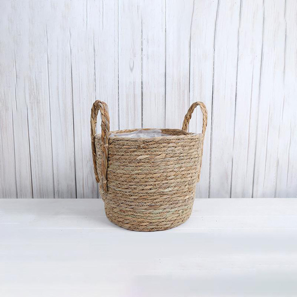 (Ø24cm) Rattan Boho Blumentopf Korb Hygge Lifestyle Pflanzen Übertopf mit Folie - Braun