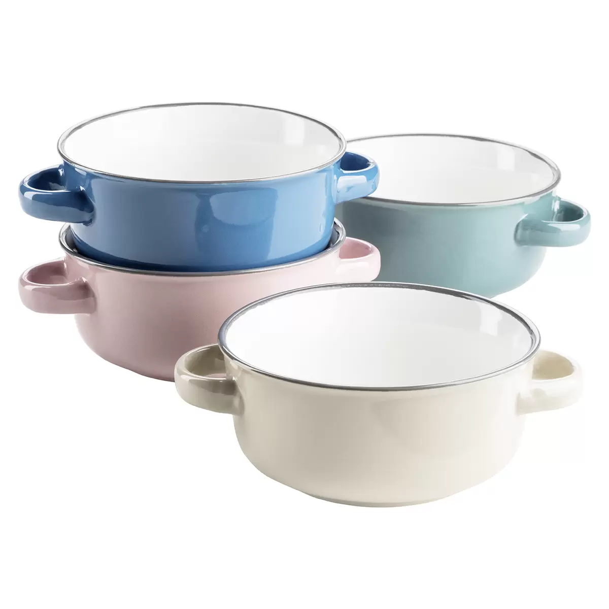 Suppentassen-Set 4tlg. MAILA beige,blau,rosa,petrol