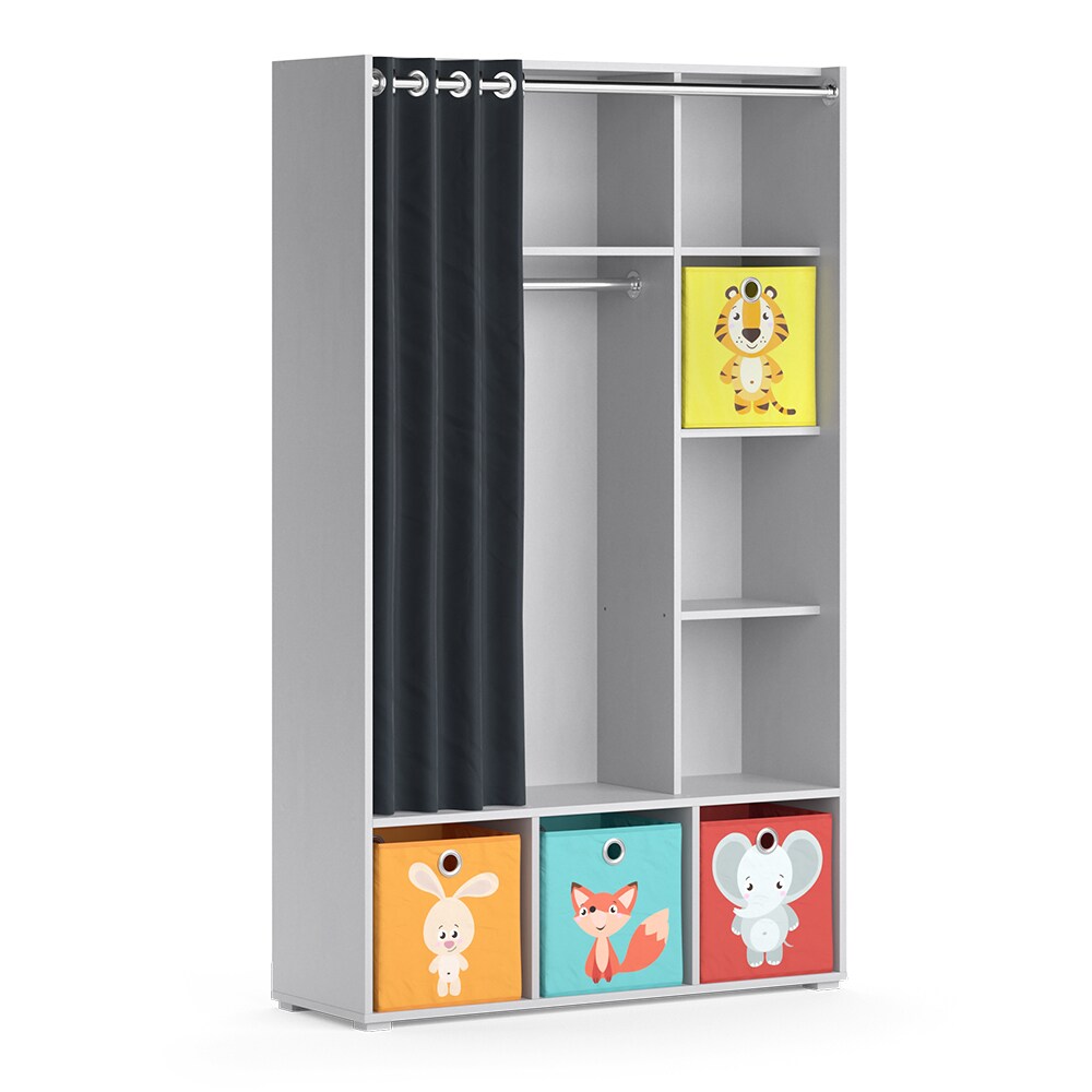 Vicco Kinderkleiderschrank Kinderzimmerschrank Kindergarderobe Luigi Hellgrau Faltbox 106 x 178 cm modern Schrankregal Jugendzimmerschrank Organizer Vorhang Kleiderstange Fächer Aufbewahrung Spielzeugablage