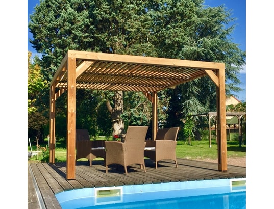 HABRITA - Pergola thermauvent en bois avec vantelles mobiles sur toit