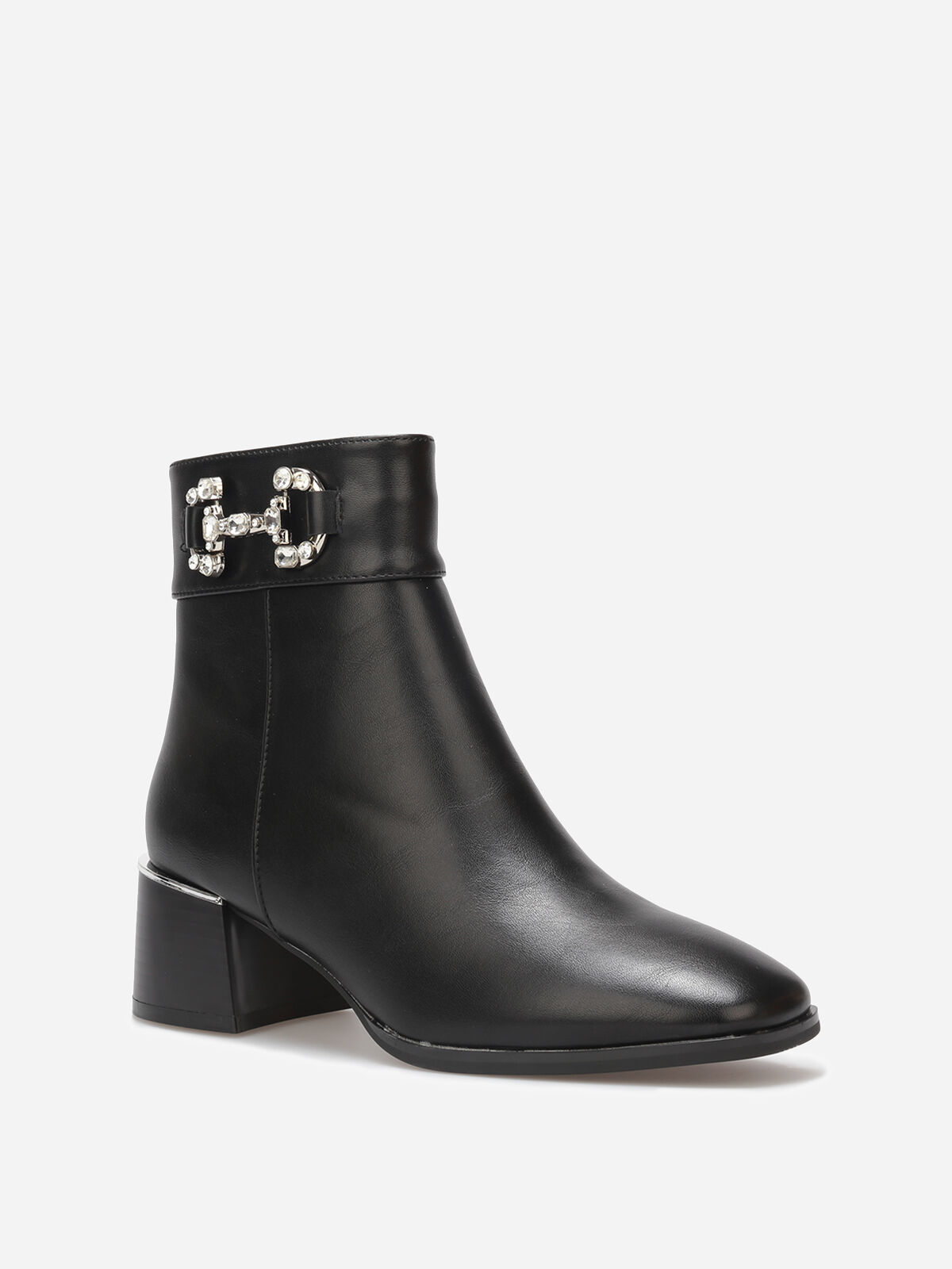 Bottines à bout carré et mors à strass- Noir