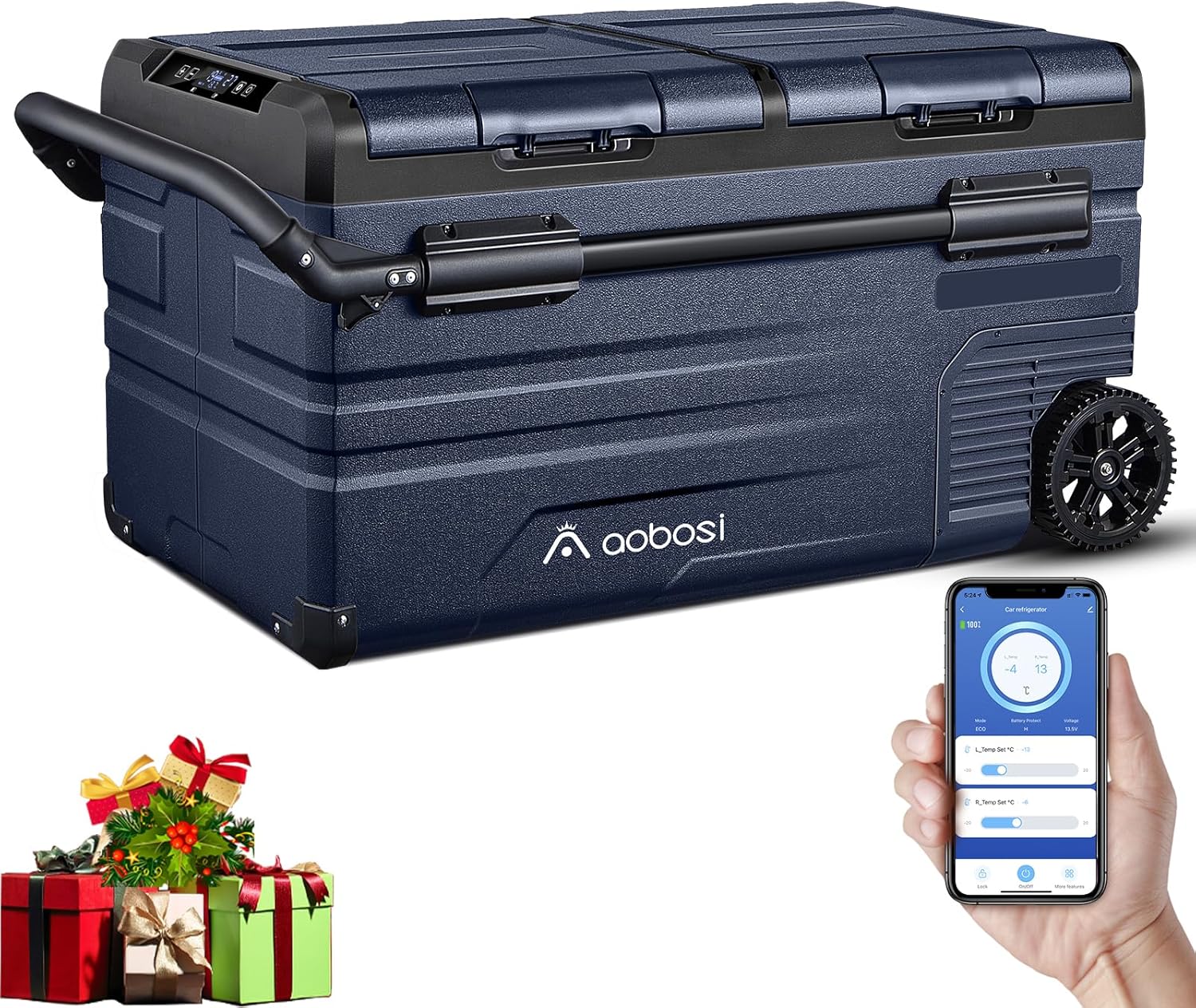 AAOBOSI 115L Glaciere Electrique Double Zone,Glaciere a Compression WiFi APP,12 V/24 V et 100-240 V Frigo Camping, -20 ℃ à 20 ℃, pour Voiture, Camion, Bateau, Camping, Car, Caravanes, Voyageant,Maison