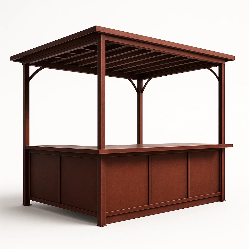 Pavillon de jardin avec bar en métal marron 200x150x220 cm