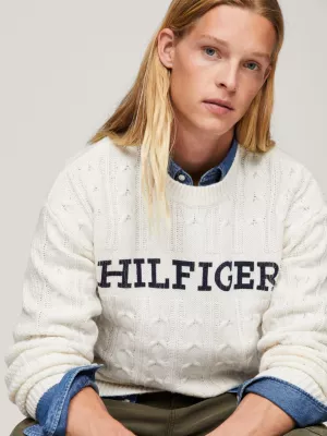 Suéter oversized de malha trançada Hilfiger Monotype