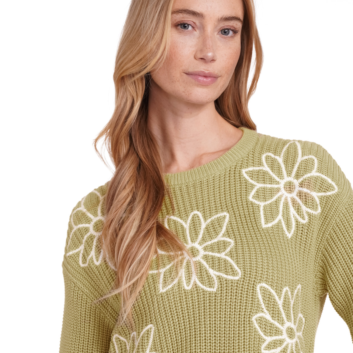 Jonas Nielsen Damen Strickpullover mit Blumen-Stickerei oliv