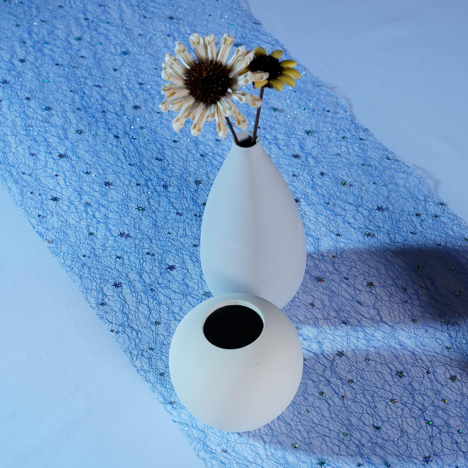 (10mx28cm) Glitzer Tischläufer Party Deko Tischtuch mit Sternen - Blau