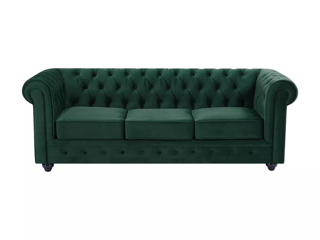 Canapé 3 places en velours vert CHESTERFIELD