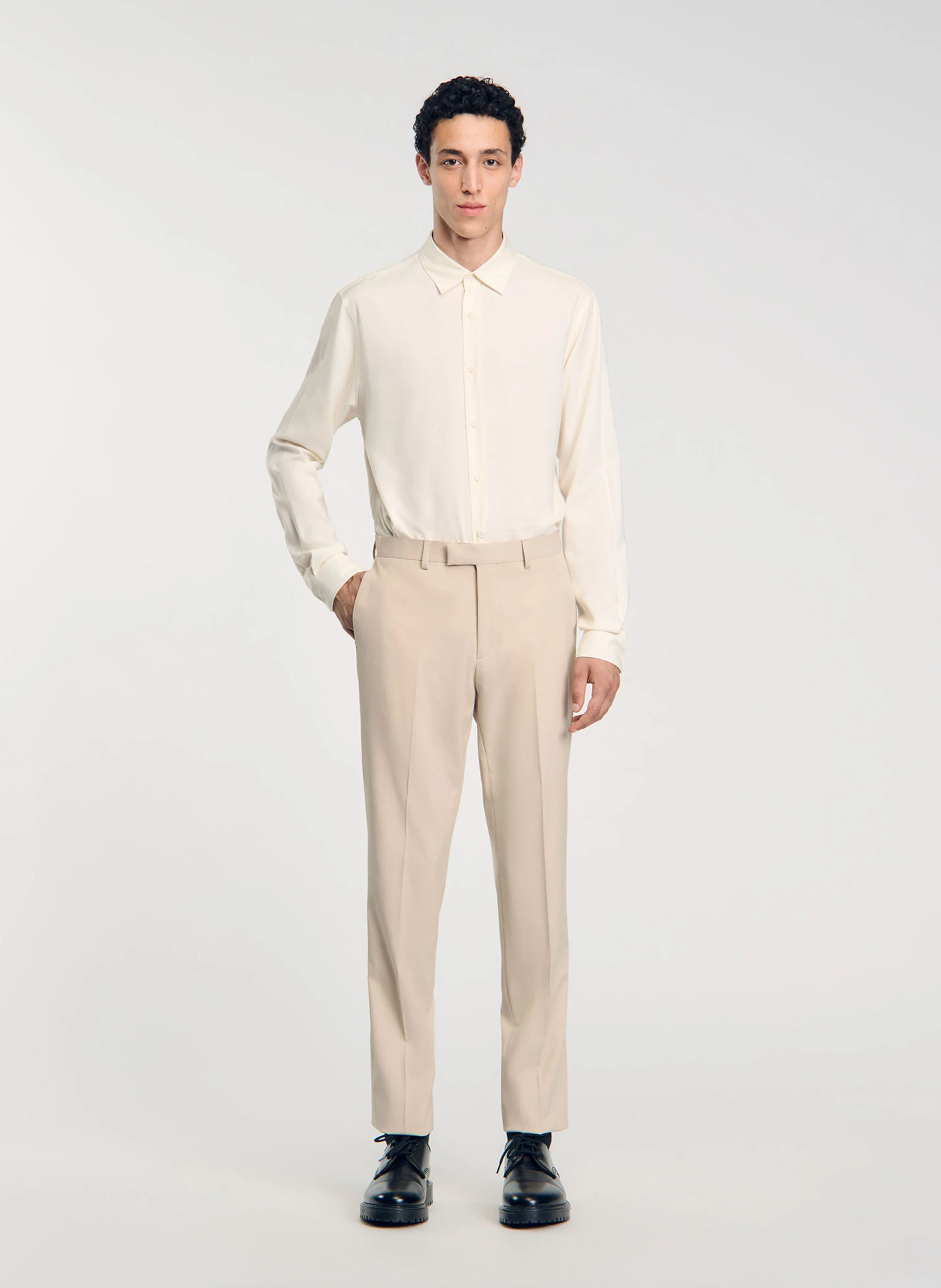 Pantalon de costume en laine mélangée | Beige