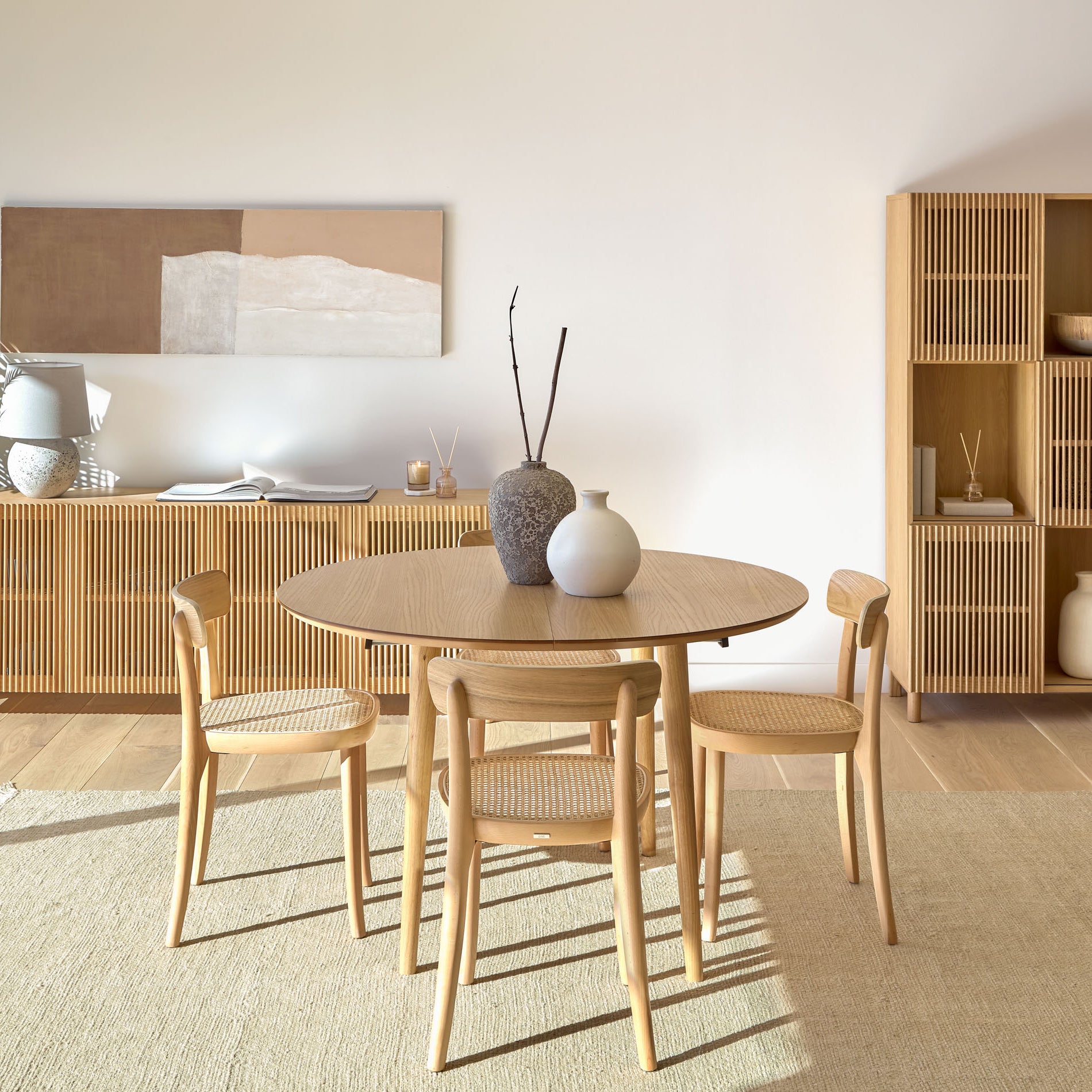Kave Home Oqui Eettafel Uitschuifbaar Rond - 120|200 x 120 cm - Eiken