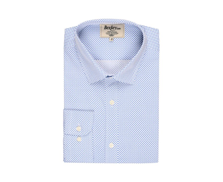 Chemise coton blanche imprimée motifs bleus - Col français - ROMÉRIC