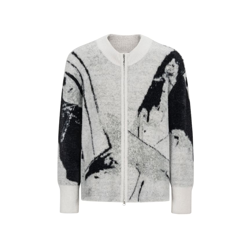 Double White - Cardigan met rits en patroon en afhangende schouders