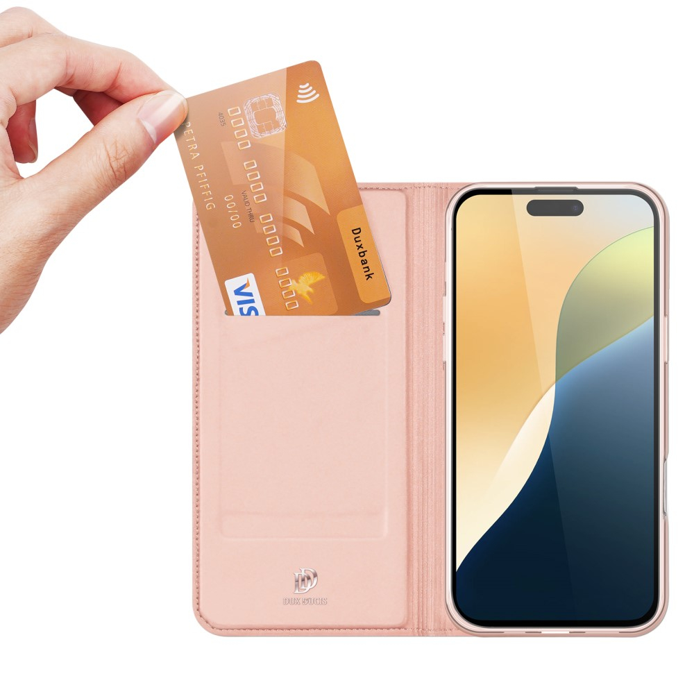 iPhone 16 Flip Wallet Cover Leder Tasche - Roségold