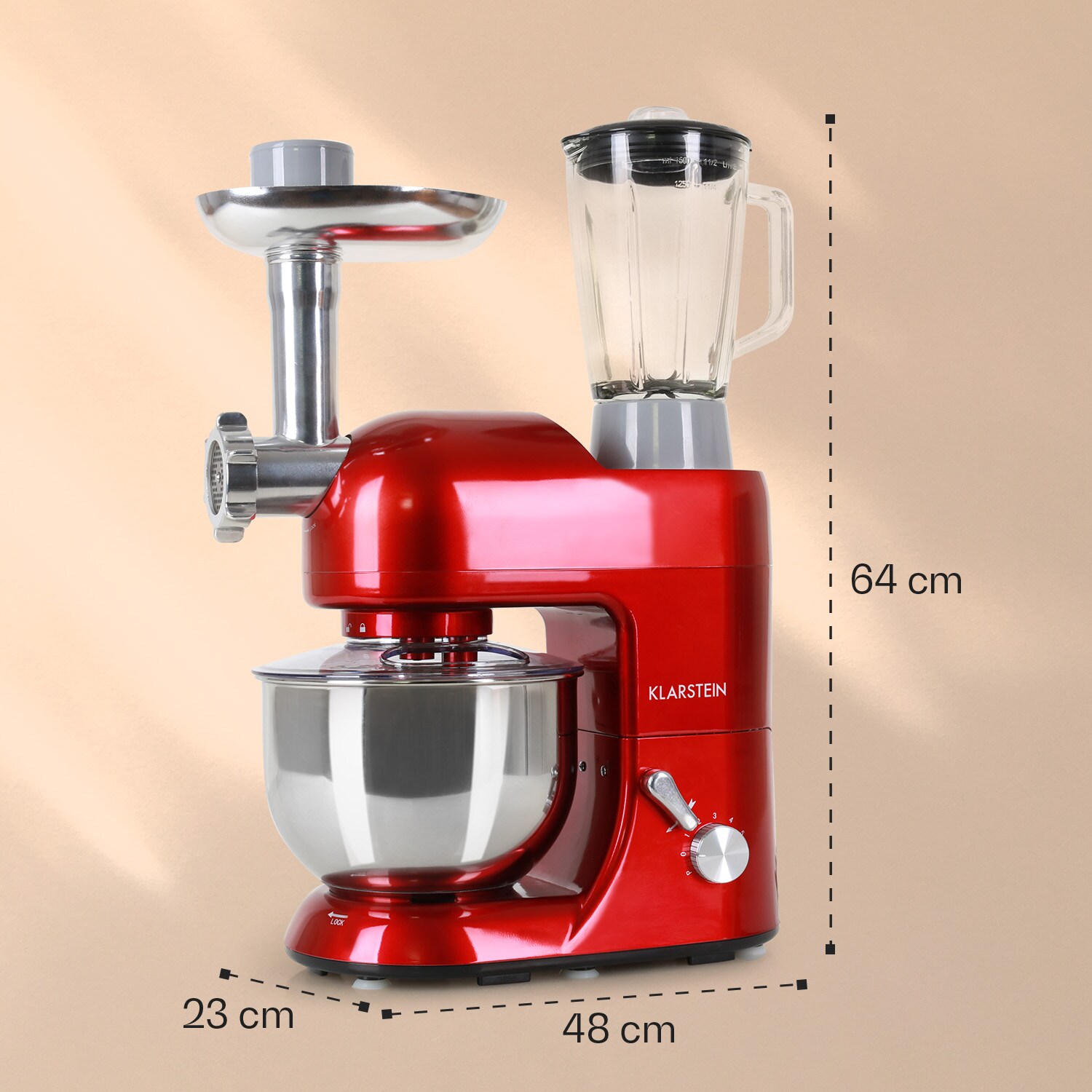 Lucia Küchenmaschine 3-in-1 1800 W / 2,7 PS 5 Ltr Edelstahl BPA-frei Rot