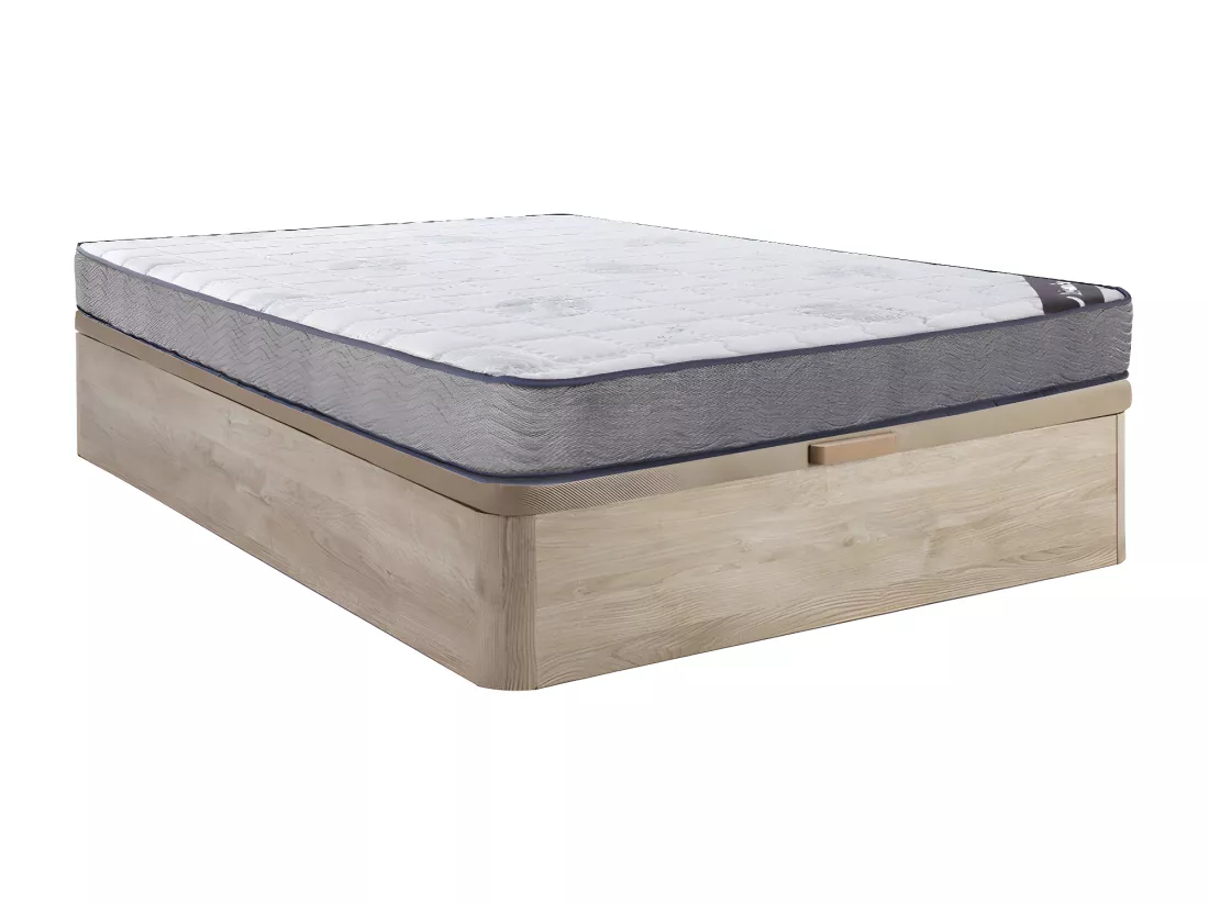 Ensemble 160 x 200 cm sommier coffre naturel clair + matelas ressorts ensachés ép.19cm - KIJAL de YSMÉE