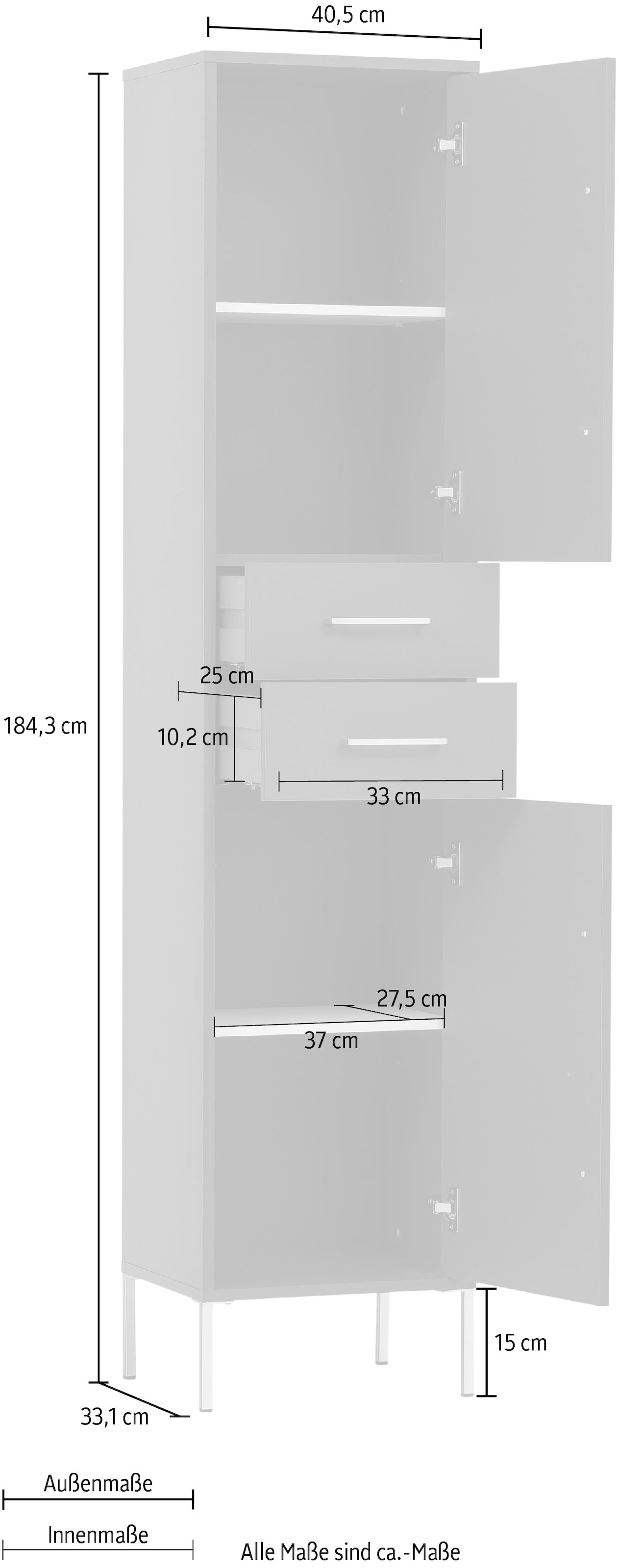 welltime Hochschrank »Kent mit goldfarbenen Griffen« Breite 40,5 cm, made in Germany