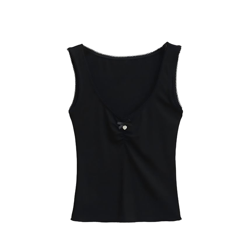 Asiris - Tanktop met V-hals en geplooide kanten rand