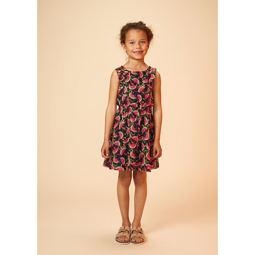 Robe en toile avec dos fantaisie pour fille - Bleu marine