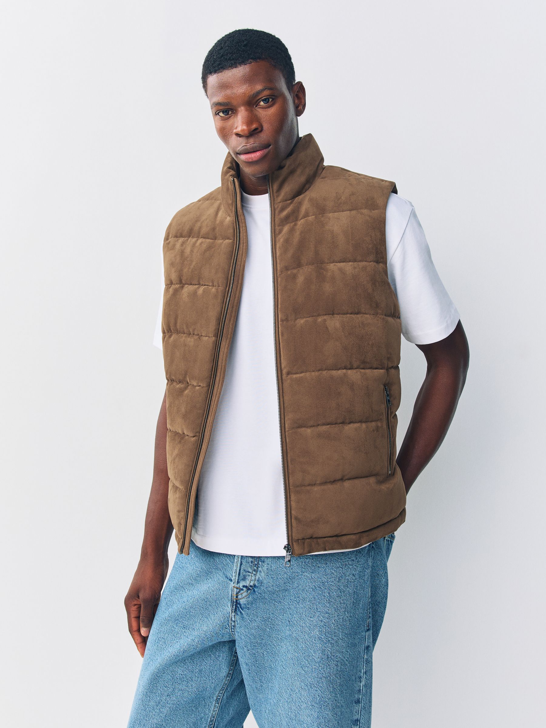 Lichtbruin - Gewatteerde bodywarmer van imitatiesuède