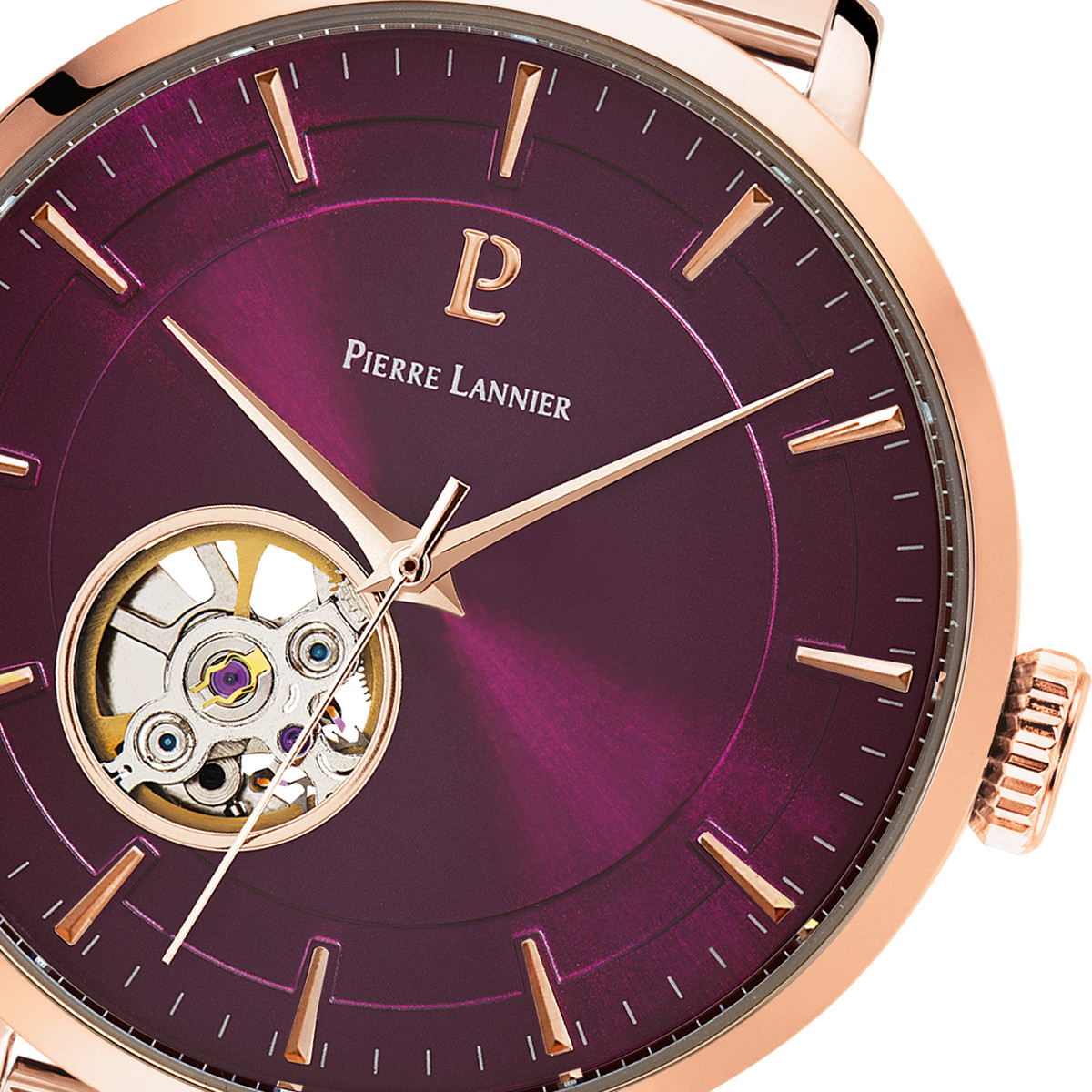 Montre Pierre Lannier femme automatique acier doré rose