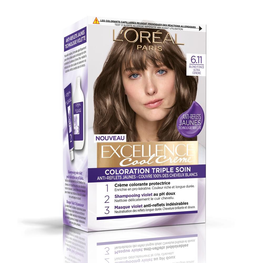 Coloration Permanente Triple Soin Anti-reflets Jaunes - Couvre 100% des Cheveux Blancs