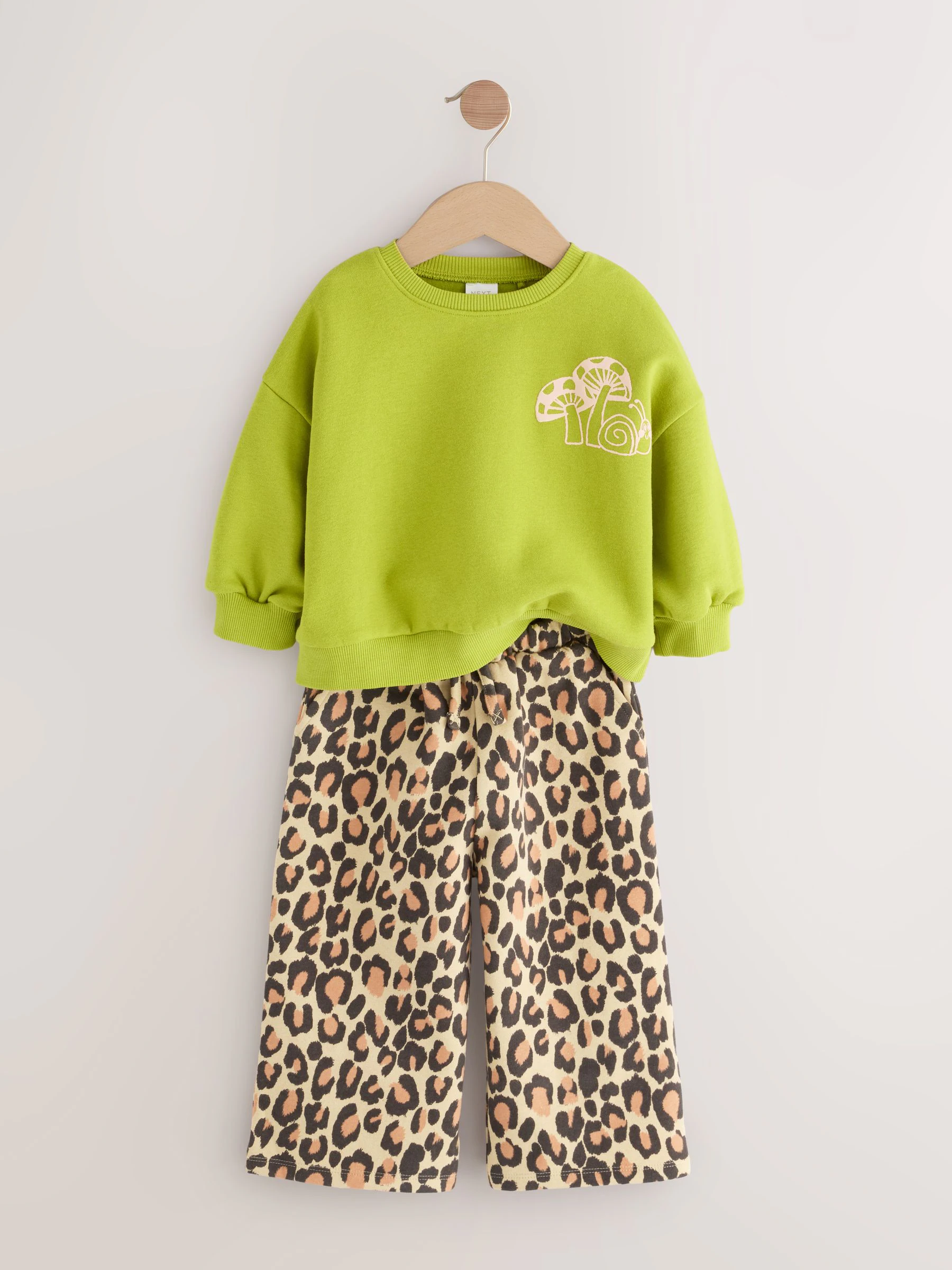 Groen luipaardprint - Set van sweatshirt en broek met wijde pijpen (3mnd -7jr)