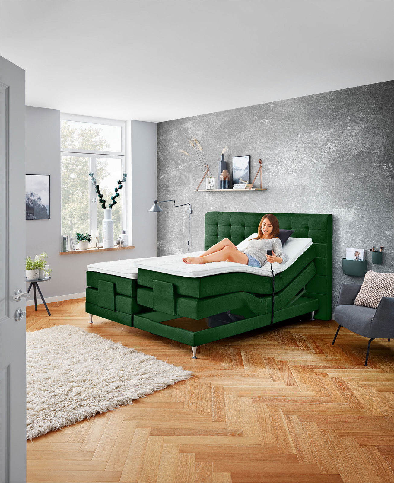 Ole Gunderson Boxspringbett FENTISSIMO TOPMOTION I EL 180 x 200 cm Seven Forest dunkelgrün