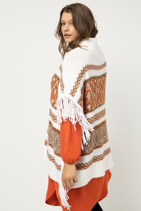 Poncho, oversized, Ethnomuster, Fransen