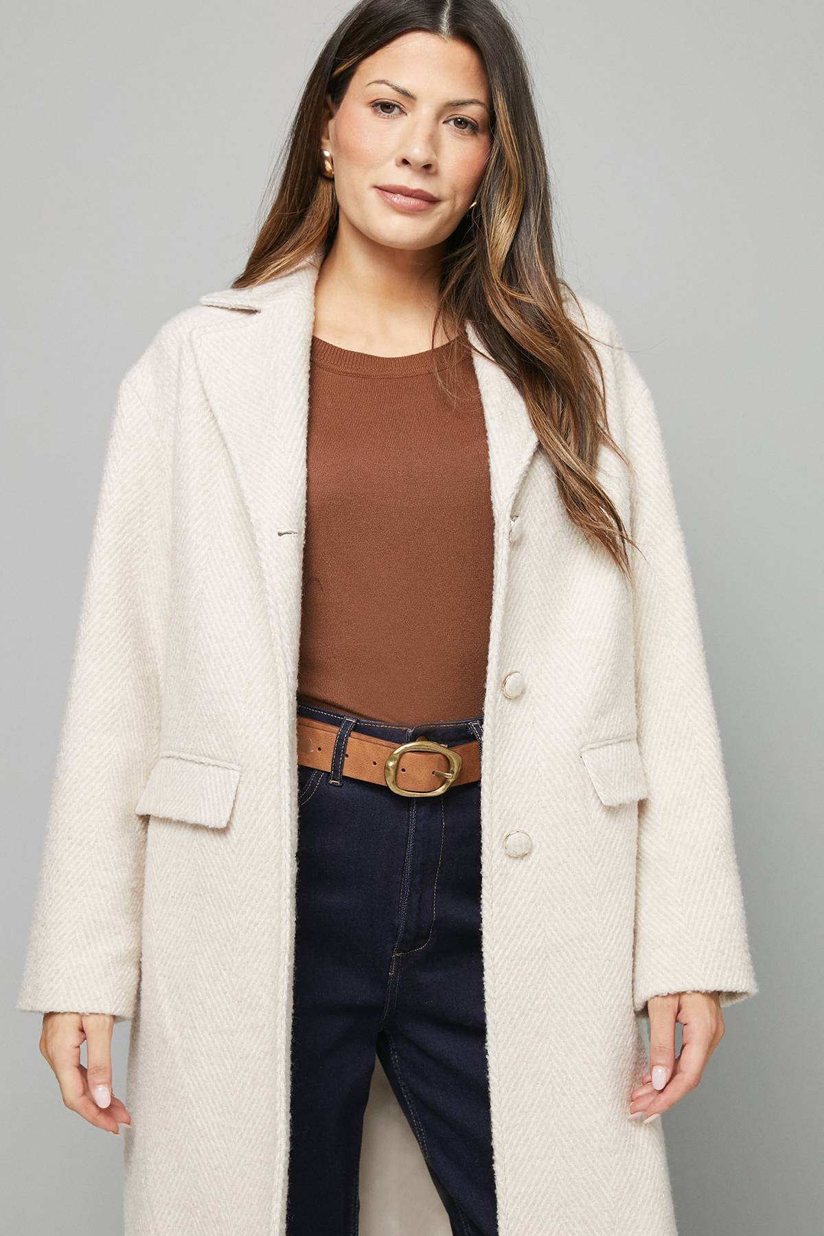 Wallis Manteau Midi Texturé à Simple Boutonnage