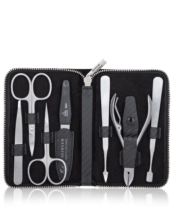 Erbe Solingen Maniküre-Etui Carbon aus echtem Leder mit Reißverschluss 7-teilig