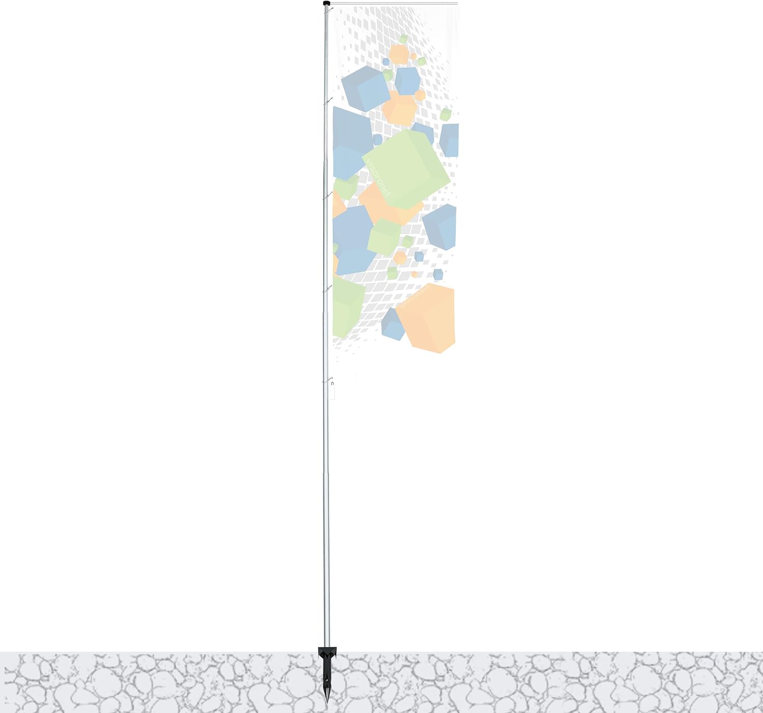 Vispronet Mobiler 5,40 m Fahnenmast mit Ausleger T-Pole® 100 ✓ versch. Bodenelemente ✓ teleskopierbar ✓ inkl. Transporttasche (Einschlaghülse)
