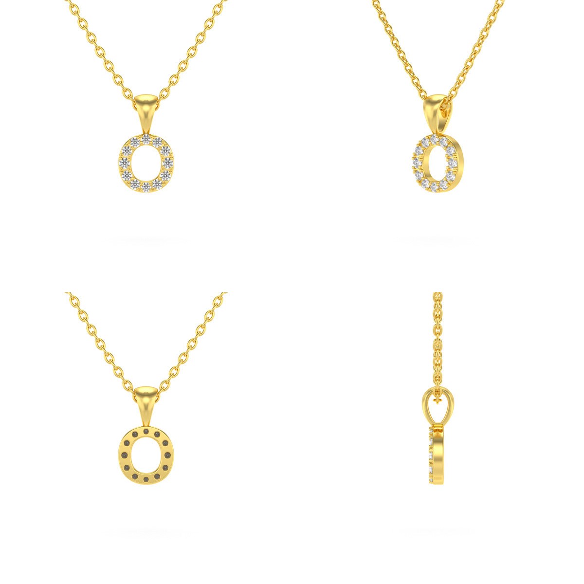 Collier Pendentif ADEN Lettre O Or 750 Jaune Diamant Chaine Or 750 incluse 0.72grs