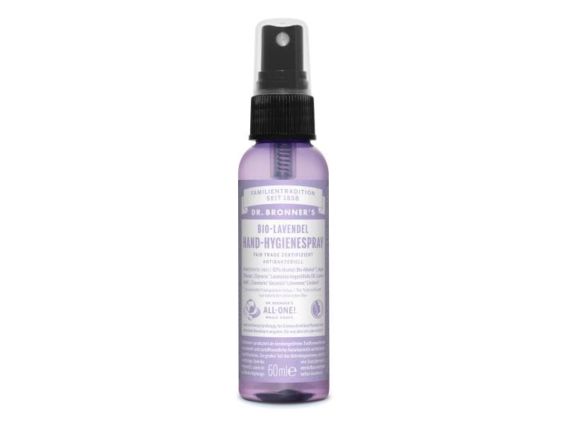Dr.Bronner's Desinfektionsspray All-One Bio-Lavendel 60 ml Natürliches Händedesinfektionsmittel mit Lavendelöl – Bio und Fair Trade