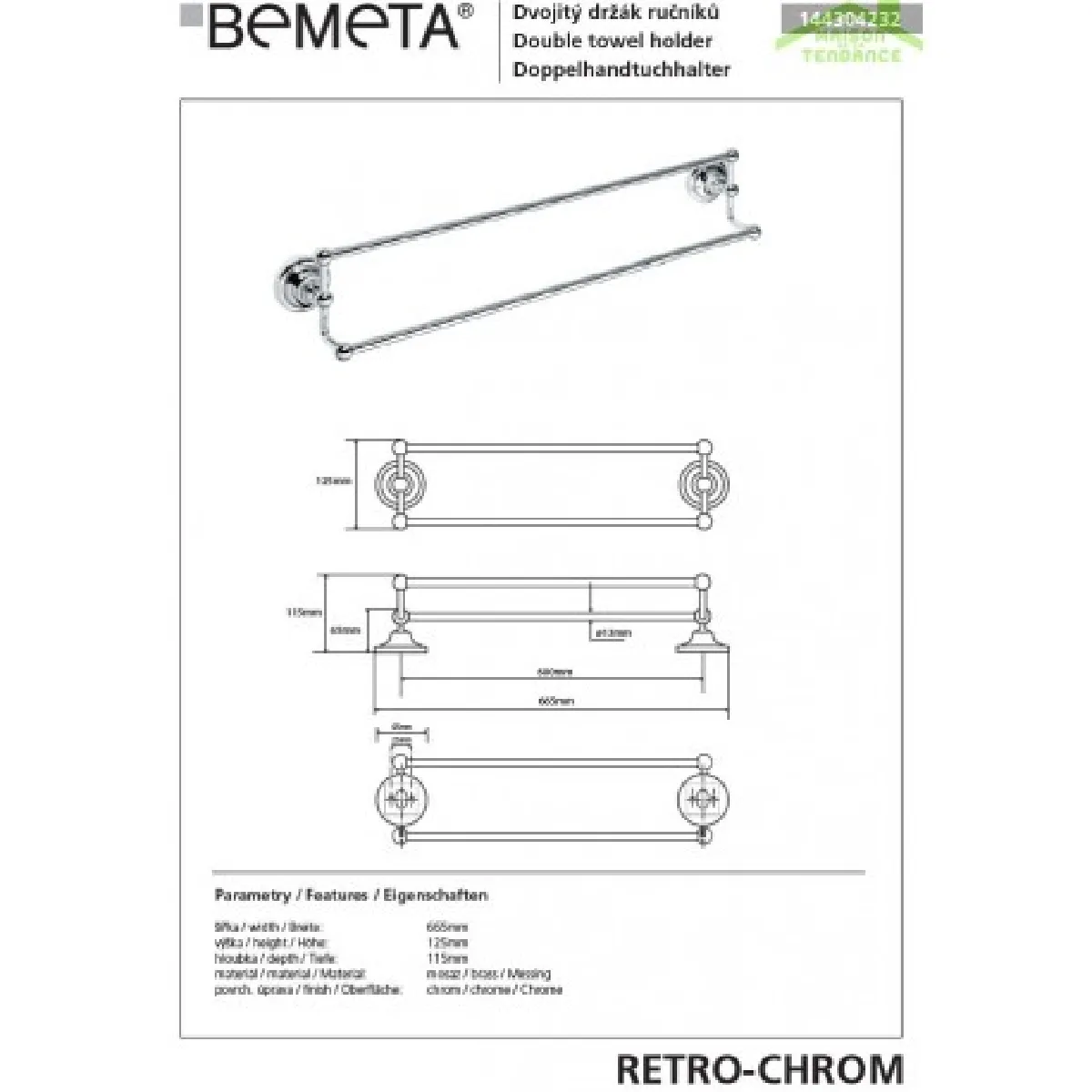 Bemeta - Maison De La Tendance Porte-serviettes double RETRO chrome